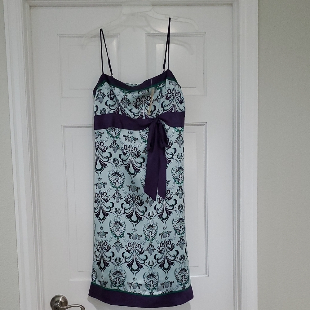 NWT To The Max Elegant Purple/ Blue Patterned 100% Silk Dress  Sz 10